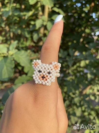 Кольцо мишки из бисера