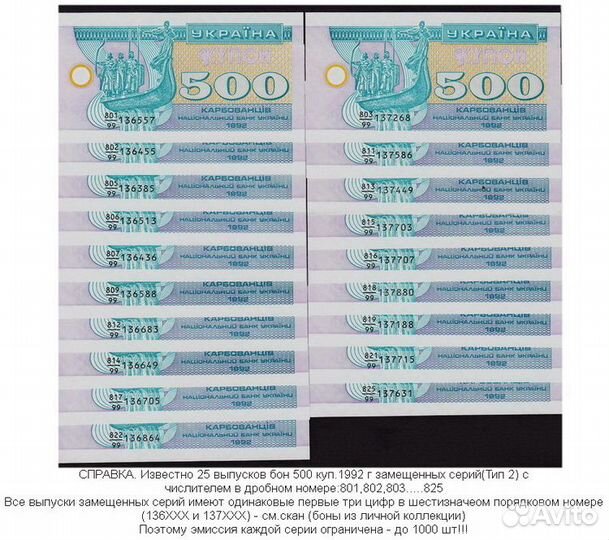 Украина боны замещ. серии 100,500,1000,2000,5000