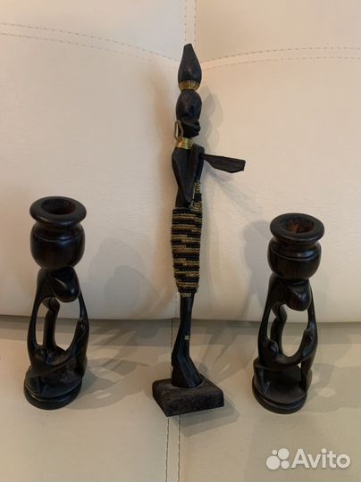Деревянная скульптура африканки и подсвечники