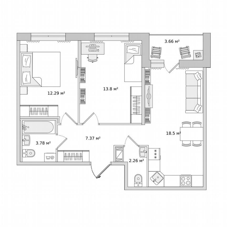 2-к. квартира, 61,7 м², 16/17 эт.