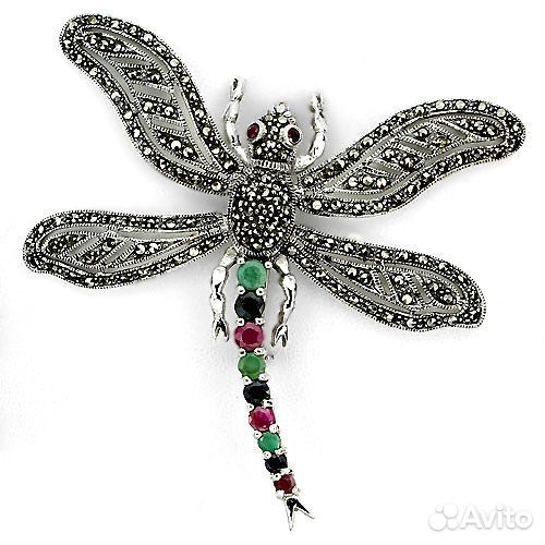 Брошь Бабочка серебро рубины сапфиры изумруды