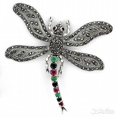 Брошь Бабочка серебро рубины сапфиры изумруды