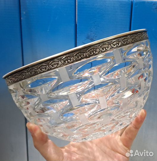 Ваза для фруктов из хрусталя, мельхиор