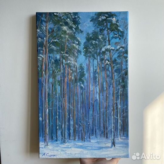 Картина маслом «Зимние сосны»