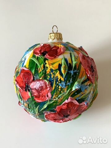 Шар елочный авторской работы «Маки»