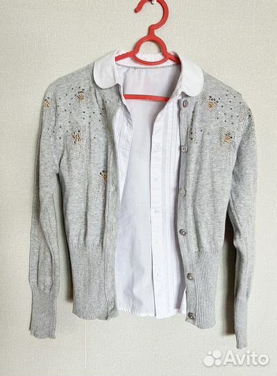 Блузка школьная+кофта 122-128