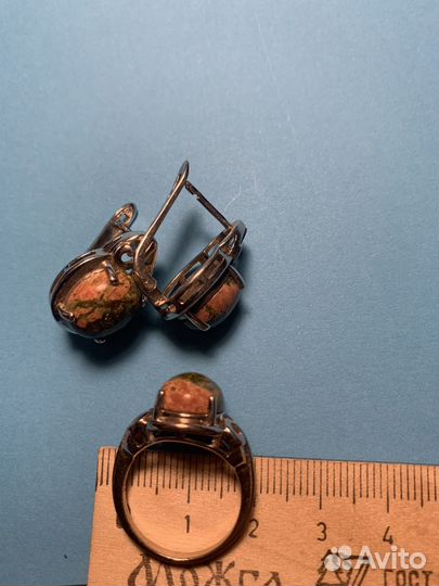 Комплект серьги кольцо яшма серебро 925 пр