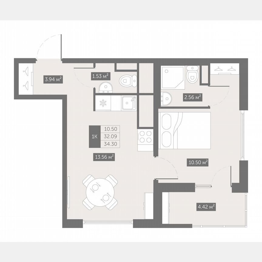 1-к. квартира, 34,3 м², 10/10 эт.