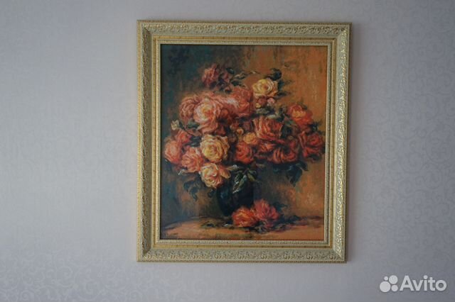 Вышитая работа "Букет роз" по картине П.О.Ренуара