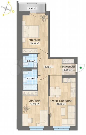 2-к. квартира, 71,8 м², 12/20 эт.