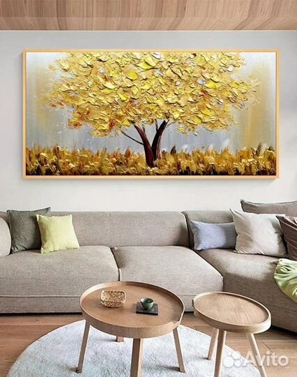 Большая картина маслом на стену Золотое дерево