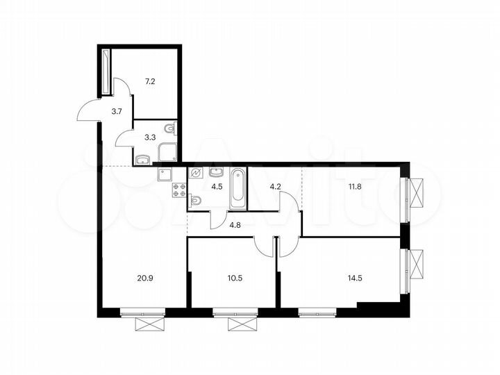 3-к. квартира, 85,4 м², 5/22 эт.