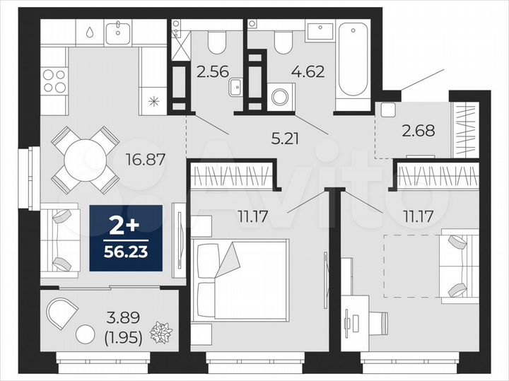 2-к. квартира, 56,2 м², 14/22 эт.