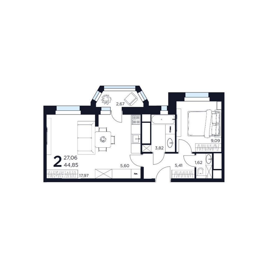 2-к. квартира, 44,9 м², 15/15 эт.