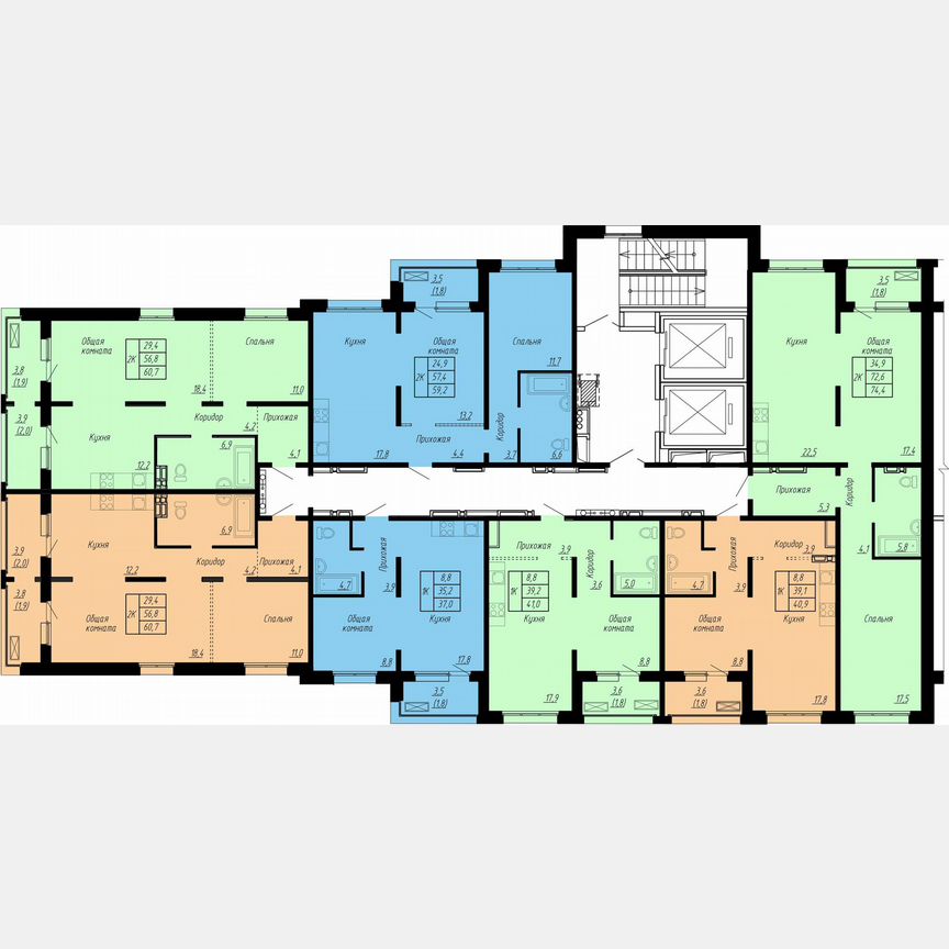2-к. квартира, 74,4 м², 5/17 эт.