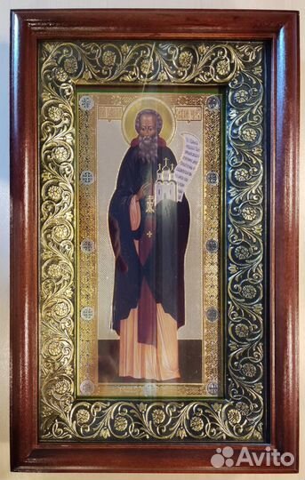 Икона Преподобный Пафнутий Боровский. В киоте