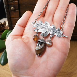 Колье Желуди Кофе с молоком (агат)