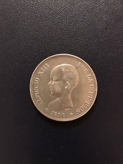 Монета 5 песет 1890, Испания, Альфонсо xiii