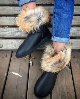 Угги черные кожа замша натуральные лиса