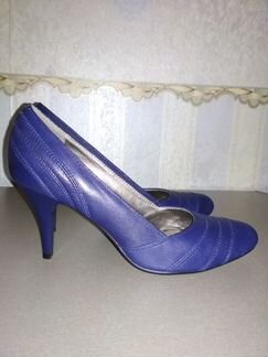 Новые синие туфли женские из натуральной кожи