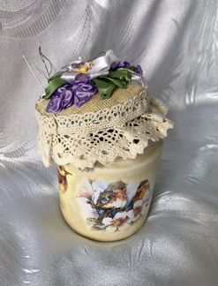 Баночка для пуговиц. Игольница. Ручная работа