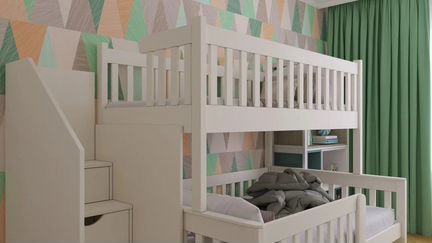 Двухъярусная кровать 90х180/120х180 см береза, нов