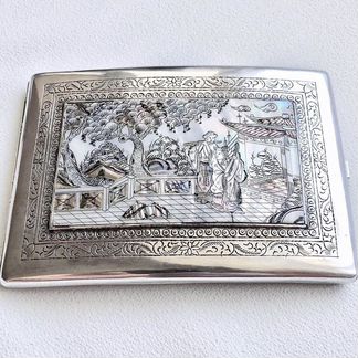 Антиквариат Портсигар серебро перламутр Раритет