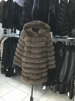 Шуба из песца с капюшоном трансформер