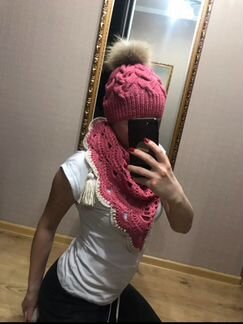Новый зимний женский комплект - шапка, ажурный бак