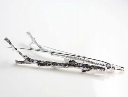 Брошь Веточка 85х20мм, античное серебро (1шт)