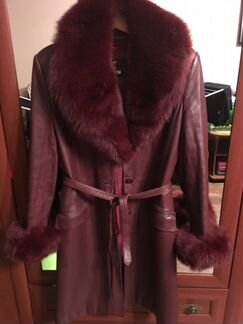 Пальто кожаное+песец 44-46