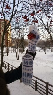 Вязанные варежки, носки. Козий пух