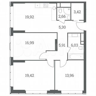 3-к квартира, 93.6 м², 26/51 эт.