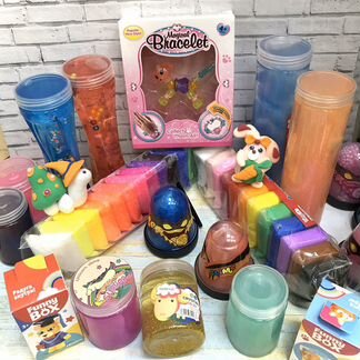 Набор слаймов (8 шт) и застывающего пластилина (2