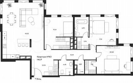 3-к квартира, 146.2 м², 13/17 эт.