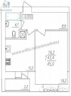 1-к квартира, 45 м², 2/10 эт.