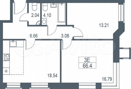 3-к квартира, 63.3 м², 12/21 эт.