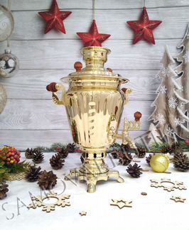Самовар на дровах латунный Тула