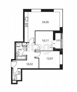 2-к квартира, 62.5 м², 22/23 эт.